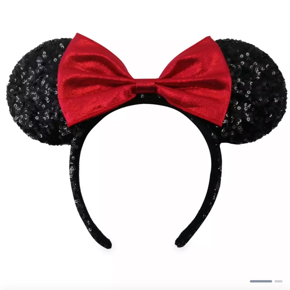 Minnie Mouse Sequined Ear Headband with Velvet Bow – Black and Red